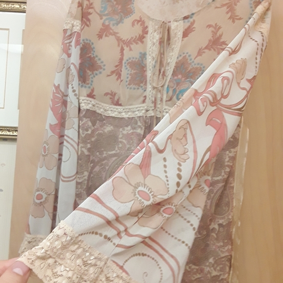 Pink Cream Boho Lace Paisley Top S - Picture 2 of 14
